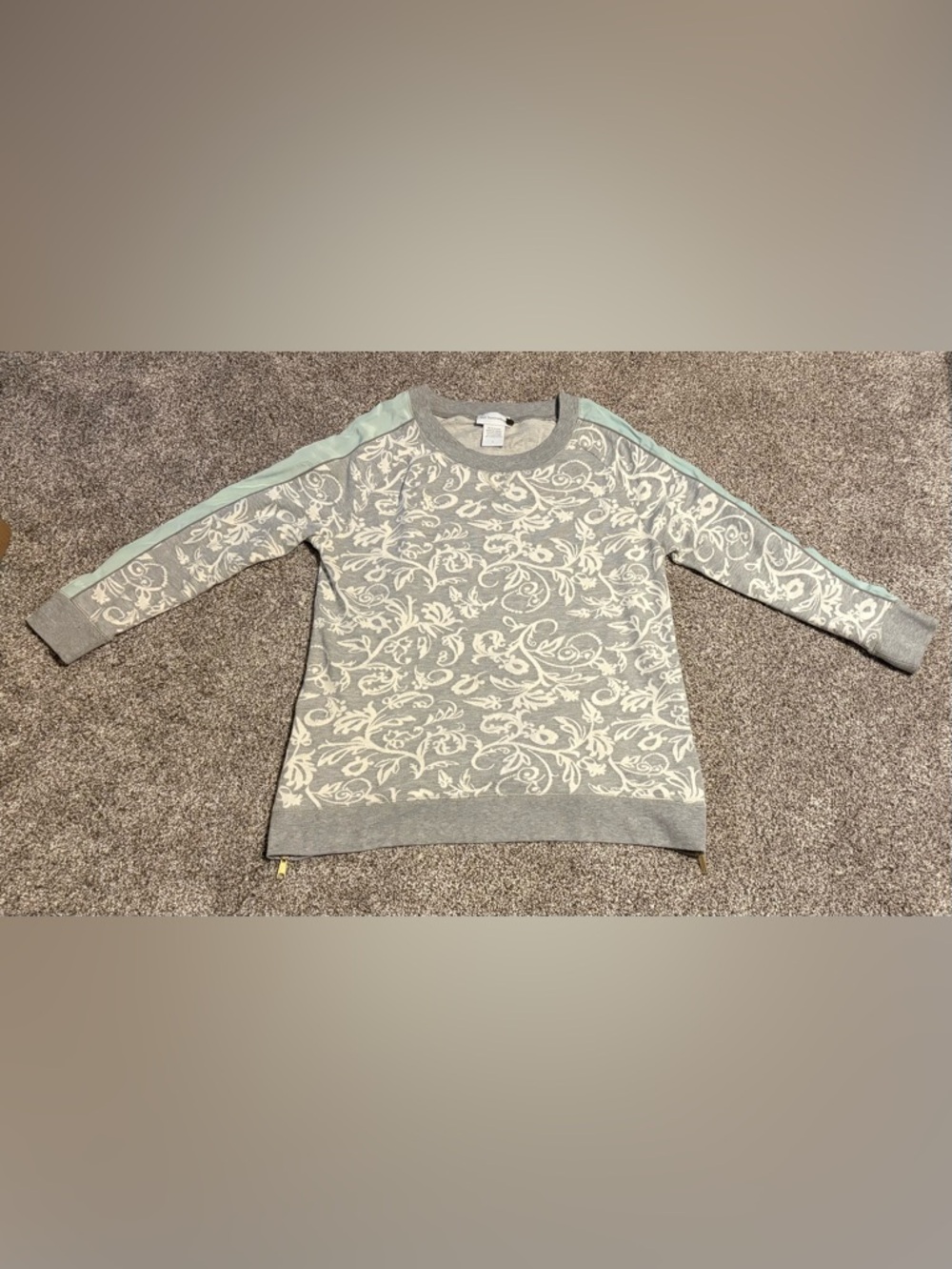 ❤️ Soft Surroundings Floral Print Sweatshirt Gray & White Side Zips Size L